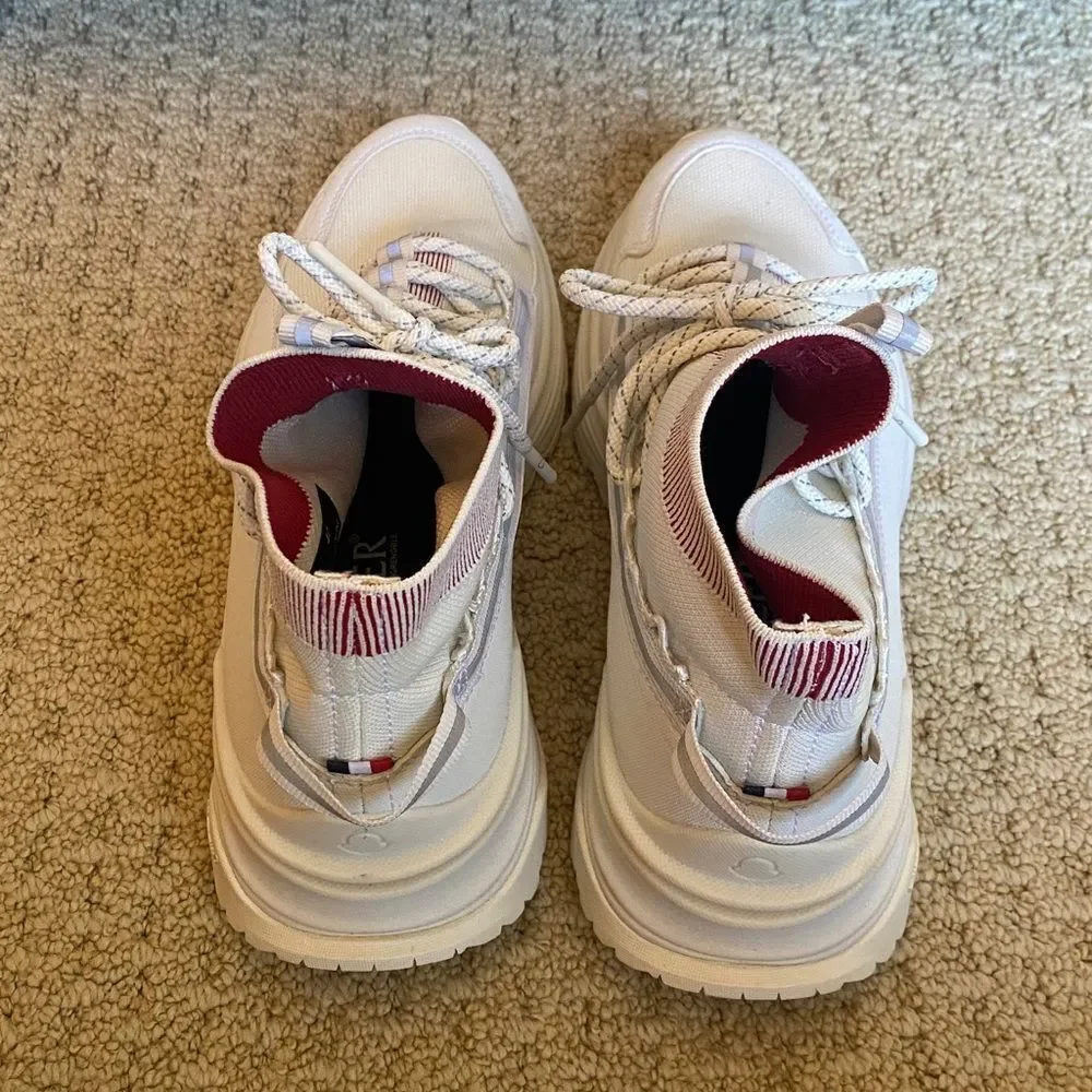 Moncler White and Pink High-Top Sneakers